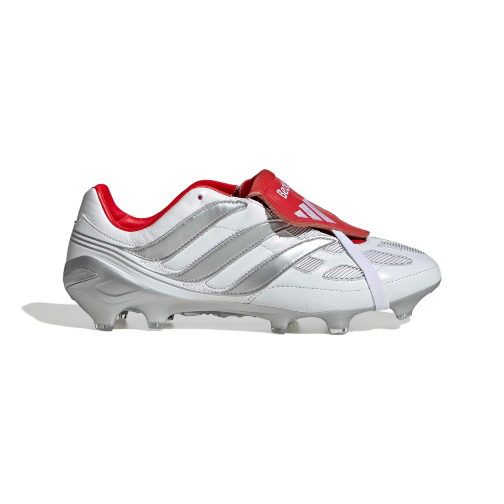 adidas Predator Precision Remade Beckham FG blanche, argent et rouge, vue de profil