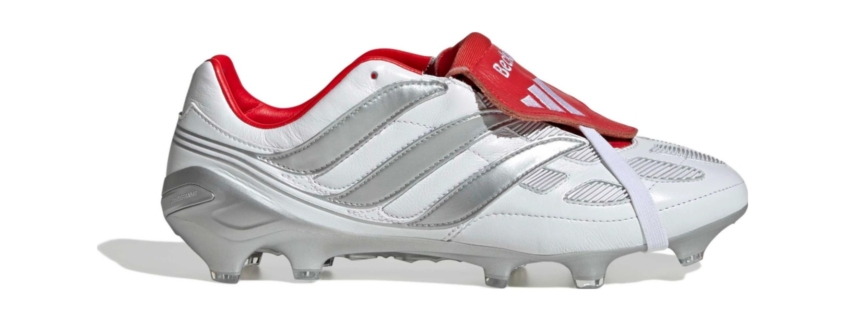 adidas Predator Precision Remade Beckham FG blanche, argent et rouge, vue de profil