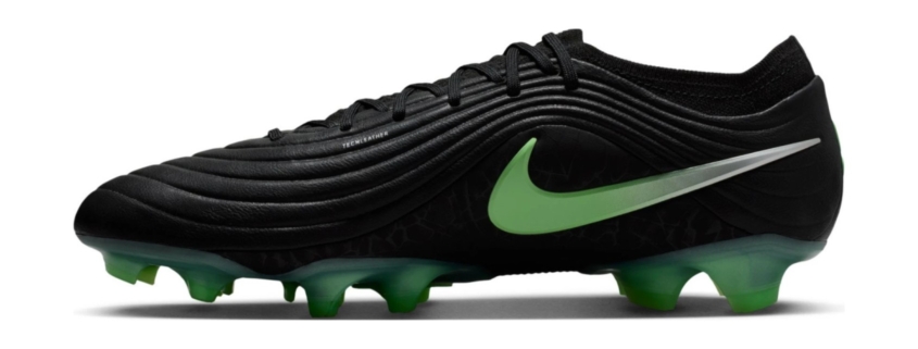 Chaussure de foot Nike Tiempo Maestro Elite FG noire et verte, vue de profil