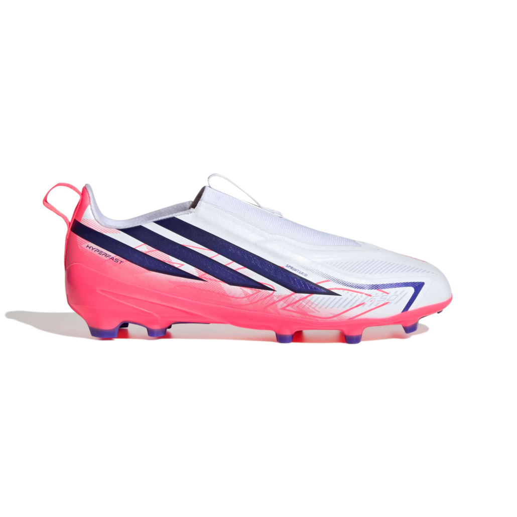 Chaussure de foot enfant adidas F50 Hyperfast League sans lacets, vue de profil