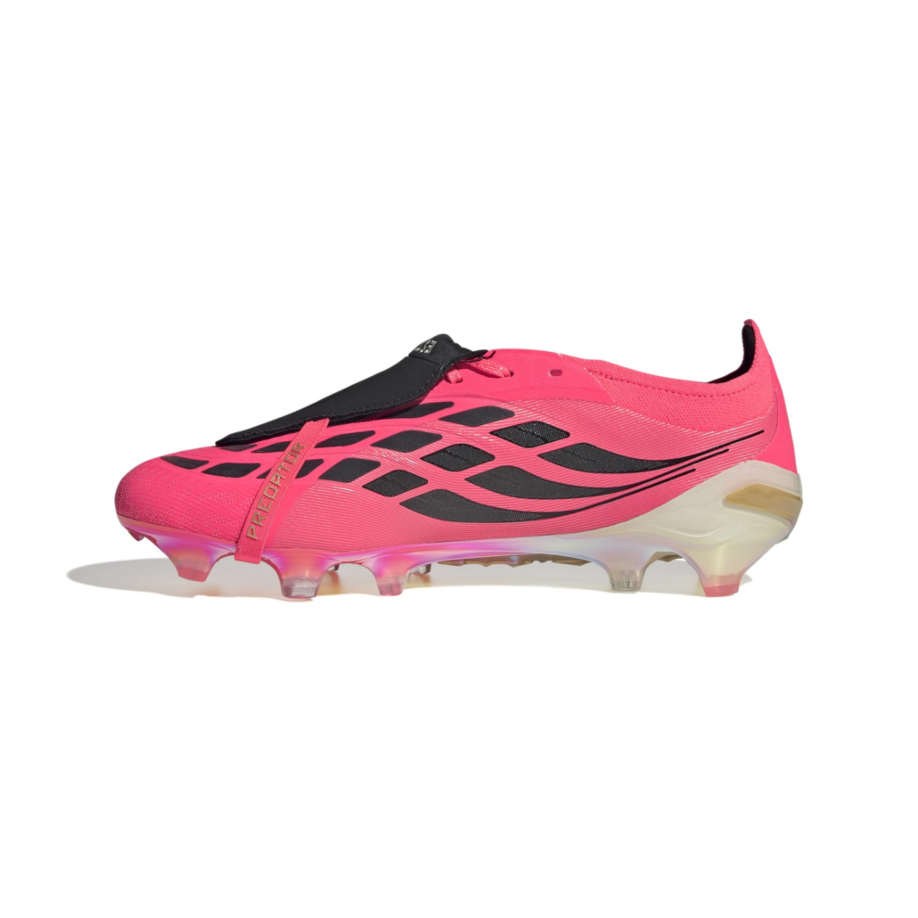 Chaussure de foot adidas Predator Elite FT FG rose et noire, vue de profil